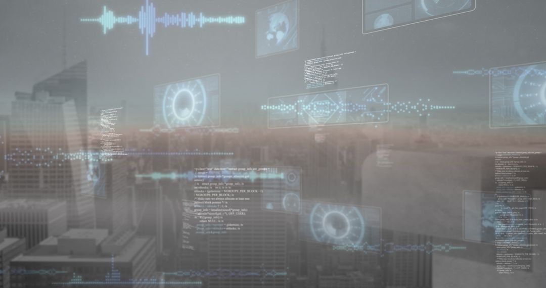 Digital Data Processing in Futuristic Urban Skyline