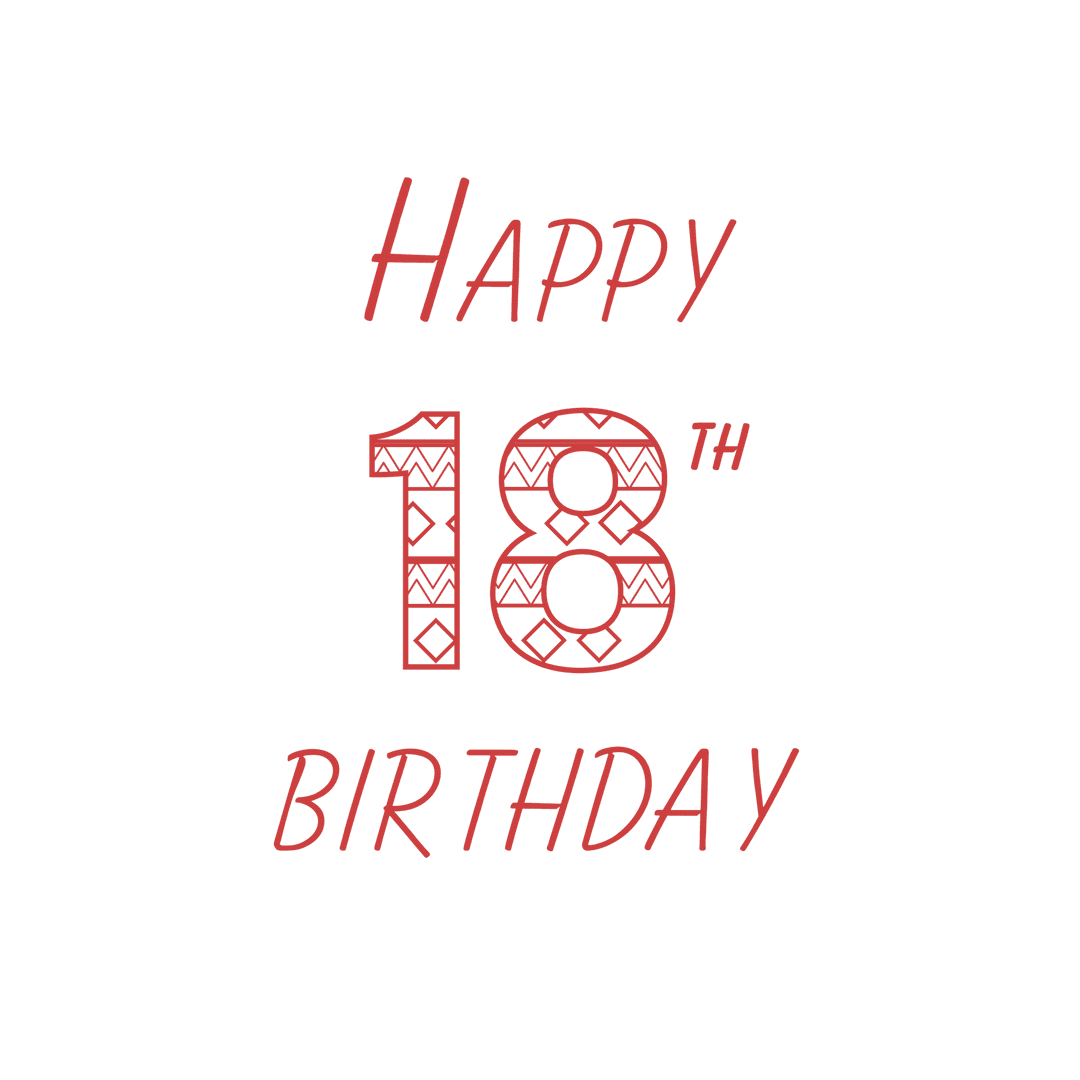 Happy 18th Birthday Design with Red Patterned Numbers Transparent Background