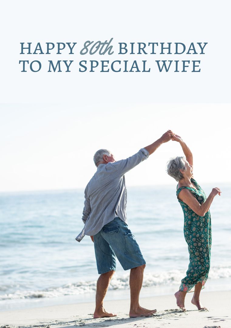 Elderly Couple Dancing on Beach Celebrating 80th Birthday - Download Free Stock Templates Pikwizard.com