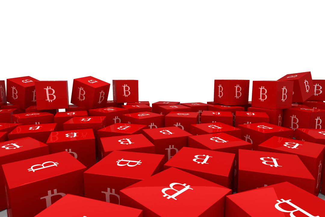 Transparent Red Bitcoin Cubes Icon Representing Crypto Concept