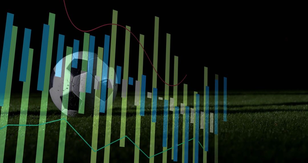 Soccer Ball with Data Charts Illuminating Night Turf