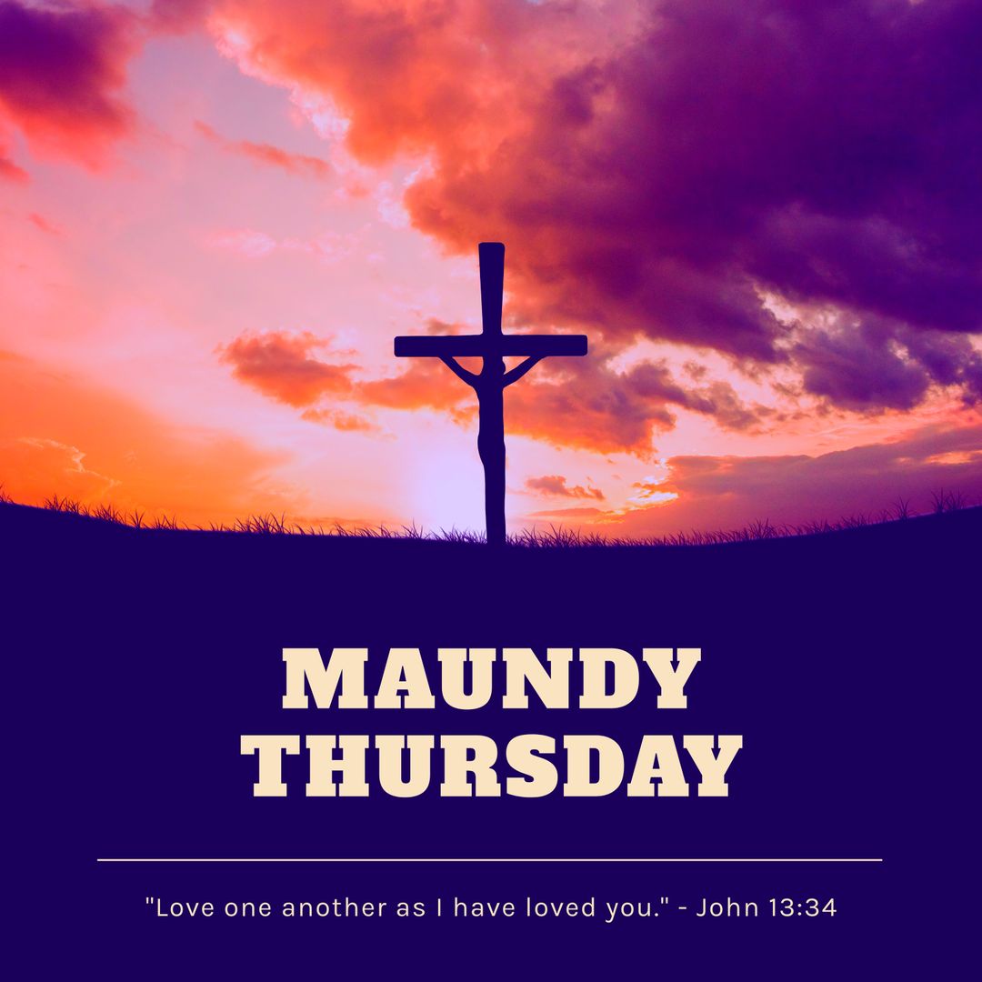 Maundy Thursday With Cross Silhouette at Sunset and Bible Verse - Download Free Stock Templates Pikwizard.com