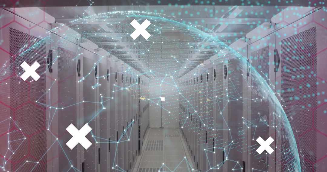 Digital Data Processing in Modern Server Room with Network Overlay