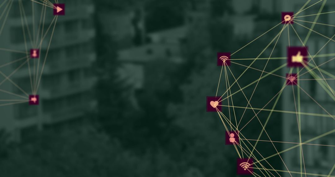 Global Networking Animation with Digital Icons Among Skyscrapers