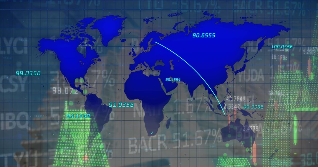 Digital World Map with Financial and Numeric Indicators