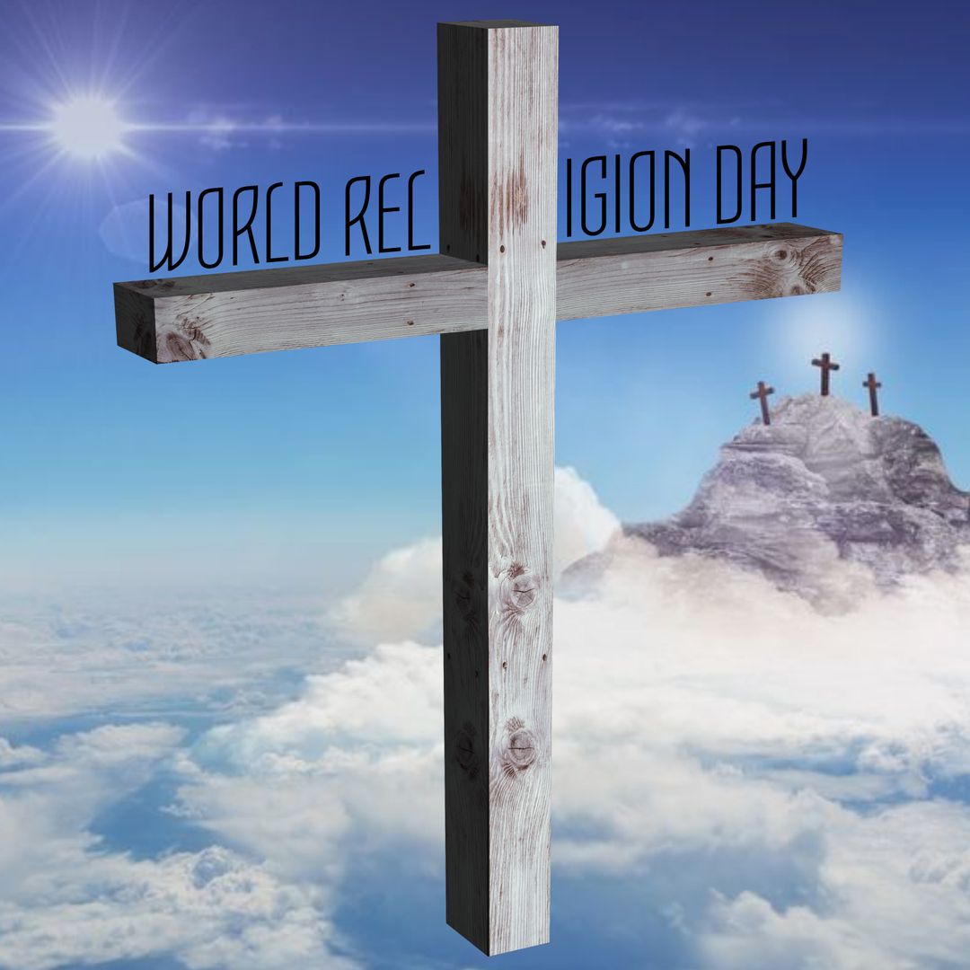 Wooden Cross Over Mountains and Clouds for World Religion Day - Download Free Stock Templates Pikwizard.com