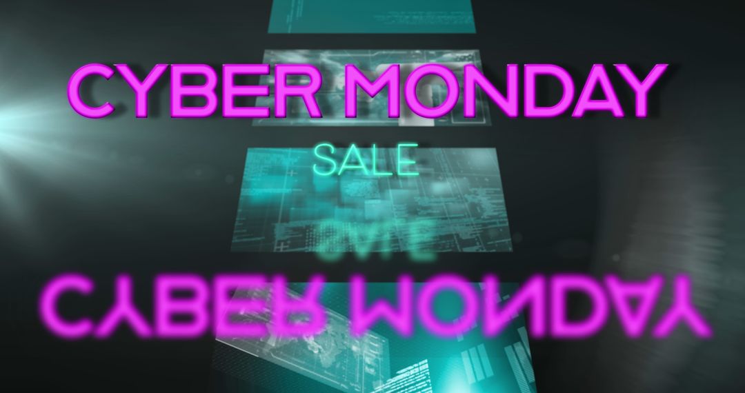 Cyber Monday Sale Neon Signs on Virtual Data Screens