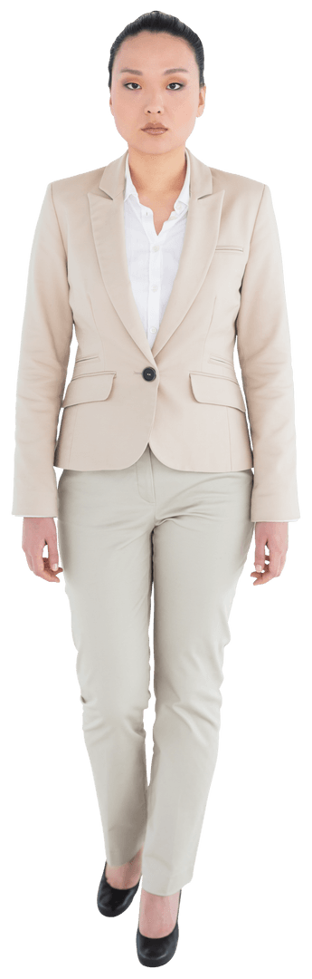 Asian Businesswoman Standing with Serious Expression Transparent Background