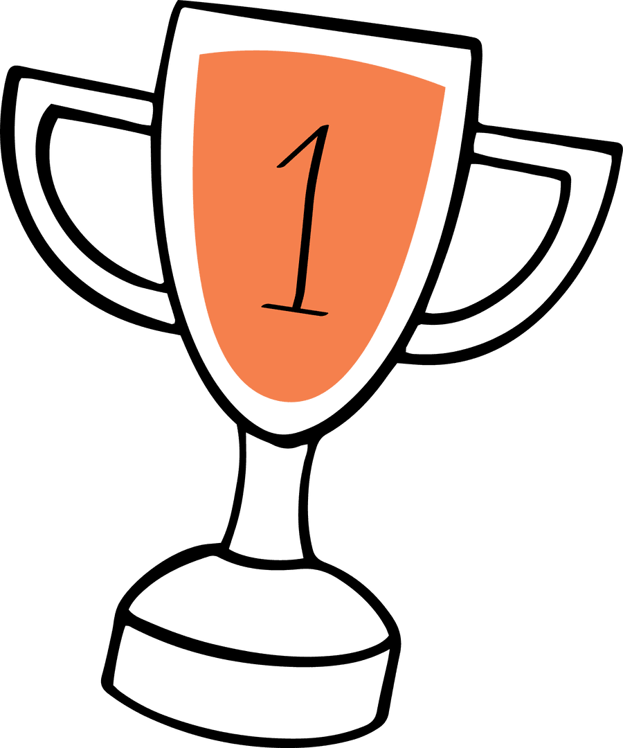 First-Place Award Trophy with Orange Panel on Transparent Background