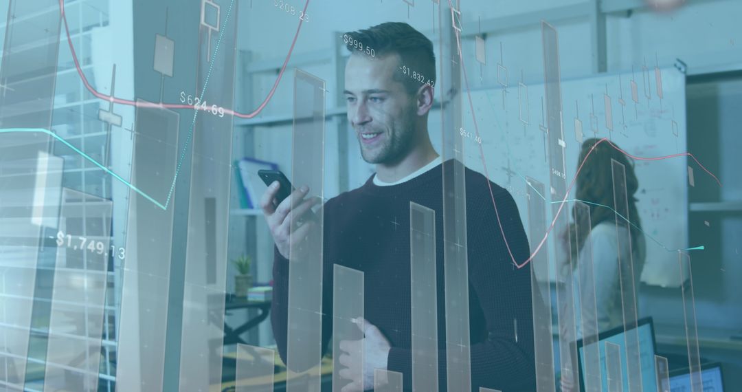 Businessman Analyzing Financial Graphs Through Augmented Reality