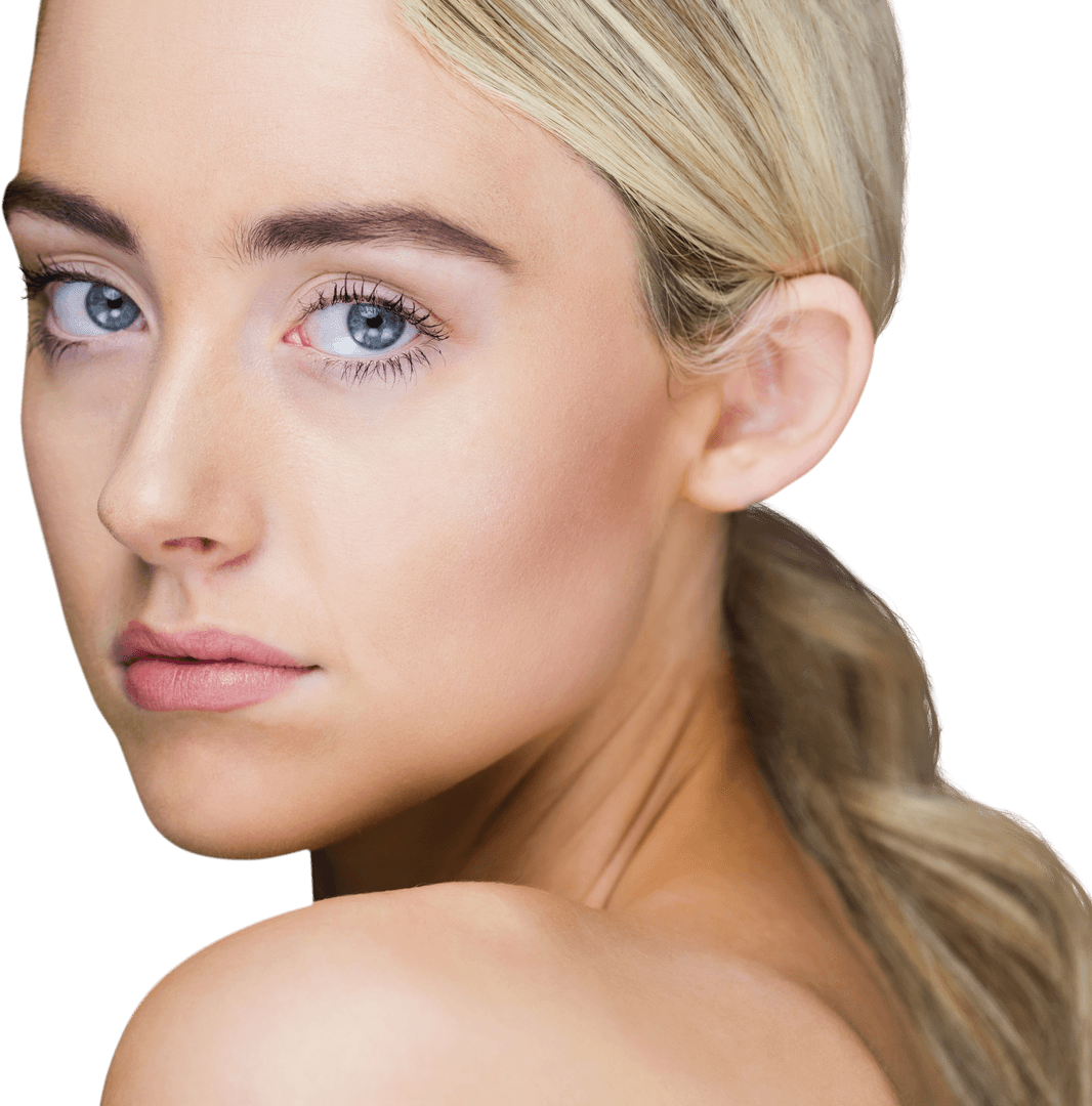 Transparent Woman Facing Camera with Sensual Expression