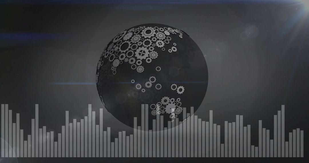 Futuristic Gear Sphere with Equalizer in Digital Space