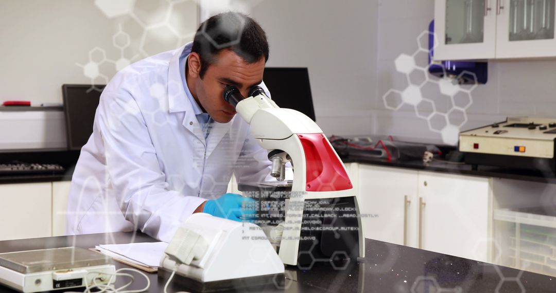 Scientist Working in Modern Laboratory with Advanced Microscope