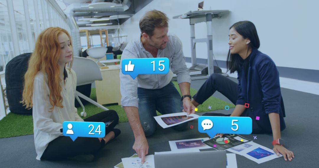 Team Collaboration with Network Concept Icons in Office