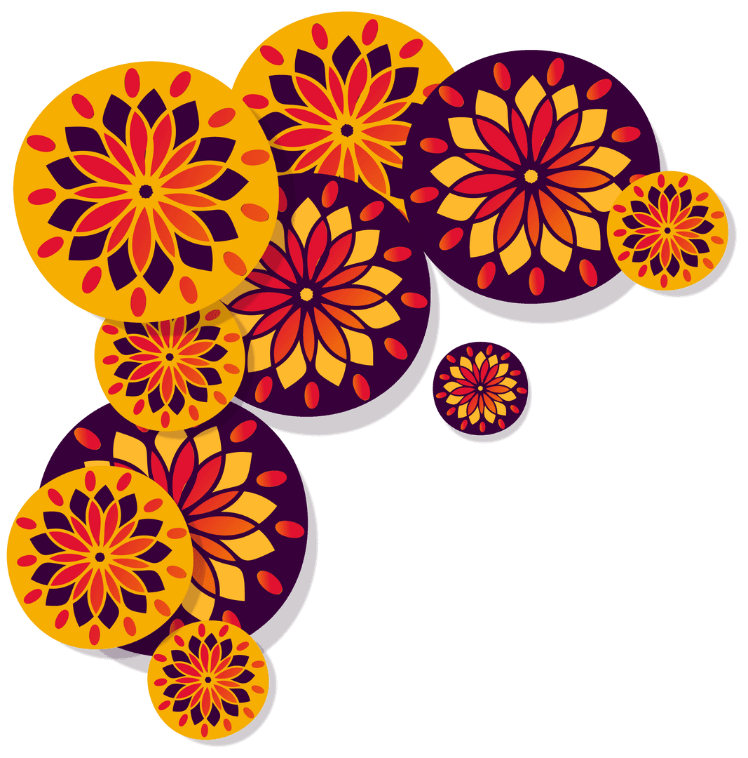 Decorative Vibrant Mandala Circles on Transparent Background