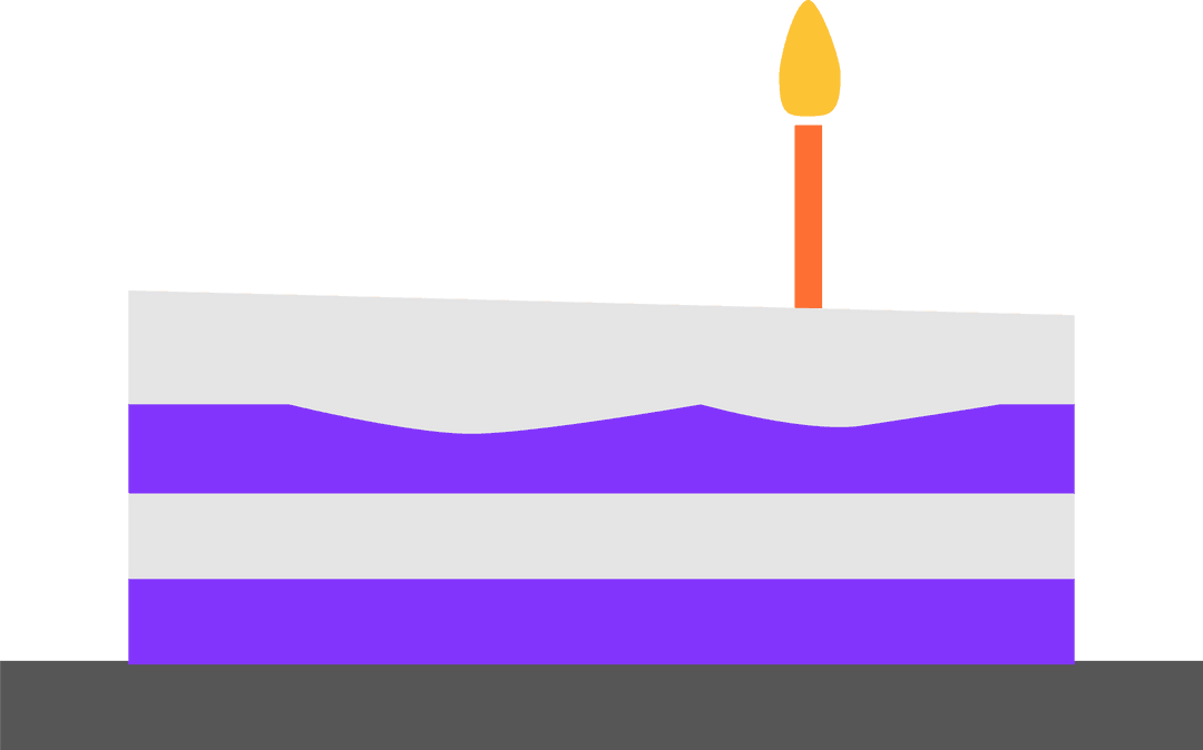 Celebratory Rectangular Layered Cake with Lit Candle on Transparent Background