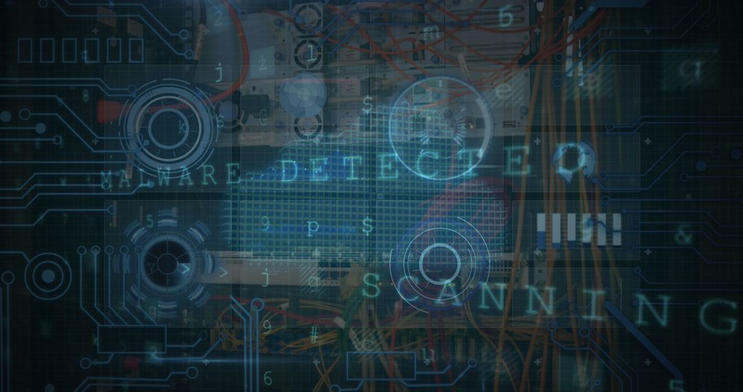 Cybersecurity Concept with Data Processing and Server Background