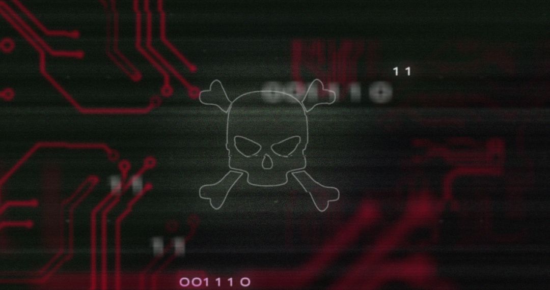 Cybersecurity Threat Concept with Digital Skull and Circuit