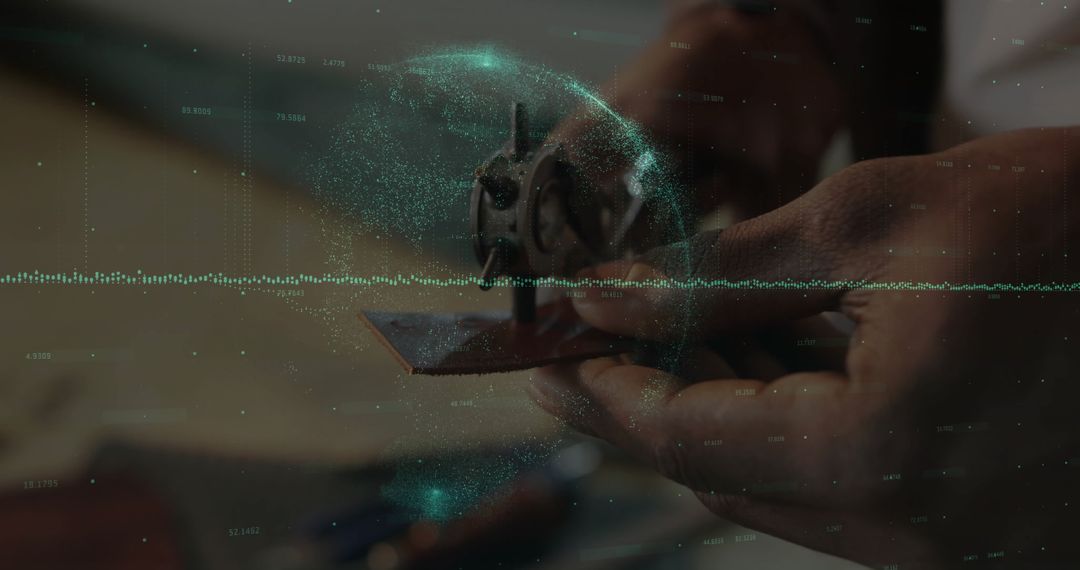 Technician Handling Rotor Assembly with Holographic Insights