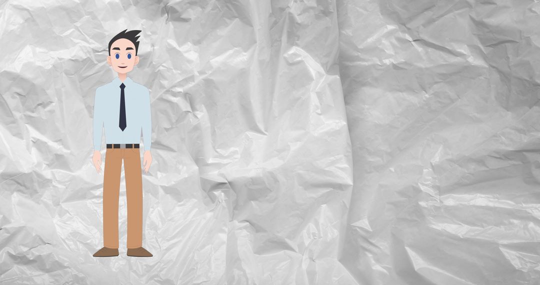 Digital Pictogram Man on Crumpled Paper Texture with Copy Space
