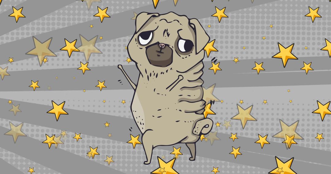 Cute Laminated Dog Cartoon Surrounded by Stars on Gray Background - Free Images, Stock Photos and Pictures on Pikwizard.com