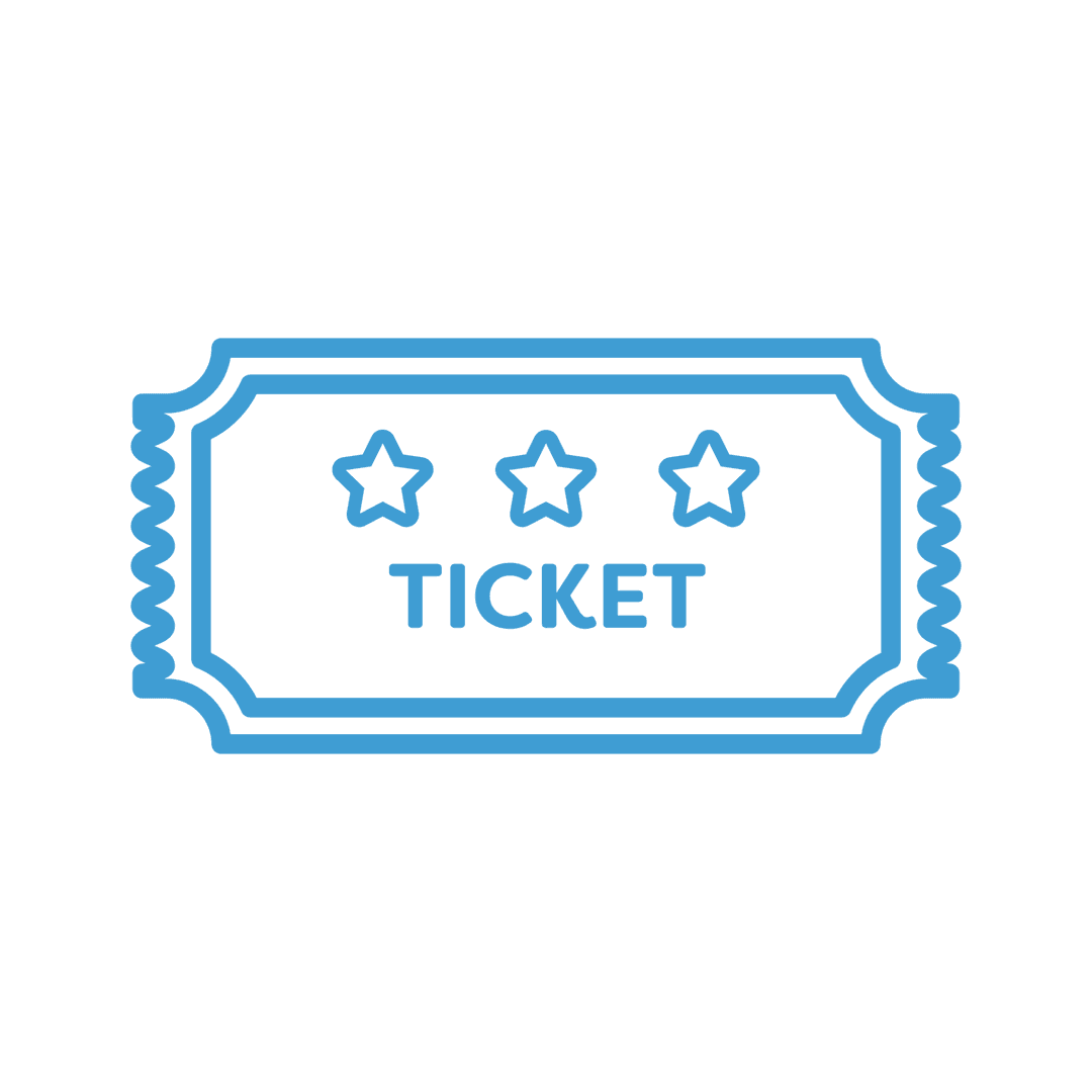 Blue Ticket Icon with Stars on Transparent Background