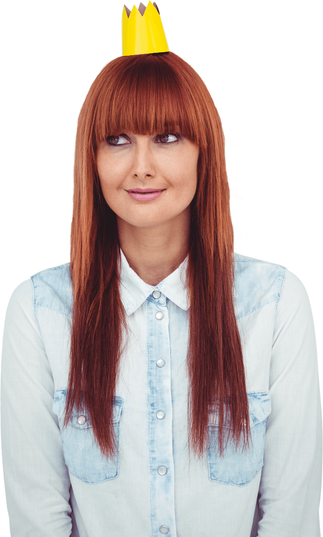 Cheerful Woman with Party Hat on Transparent Background
