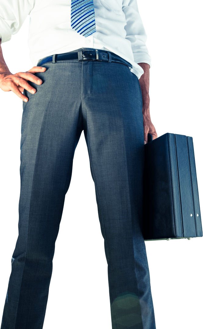 Confident Businessman with Briefcase and Tie, Transparency Effect