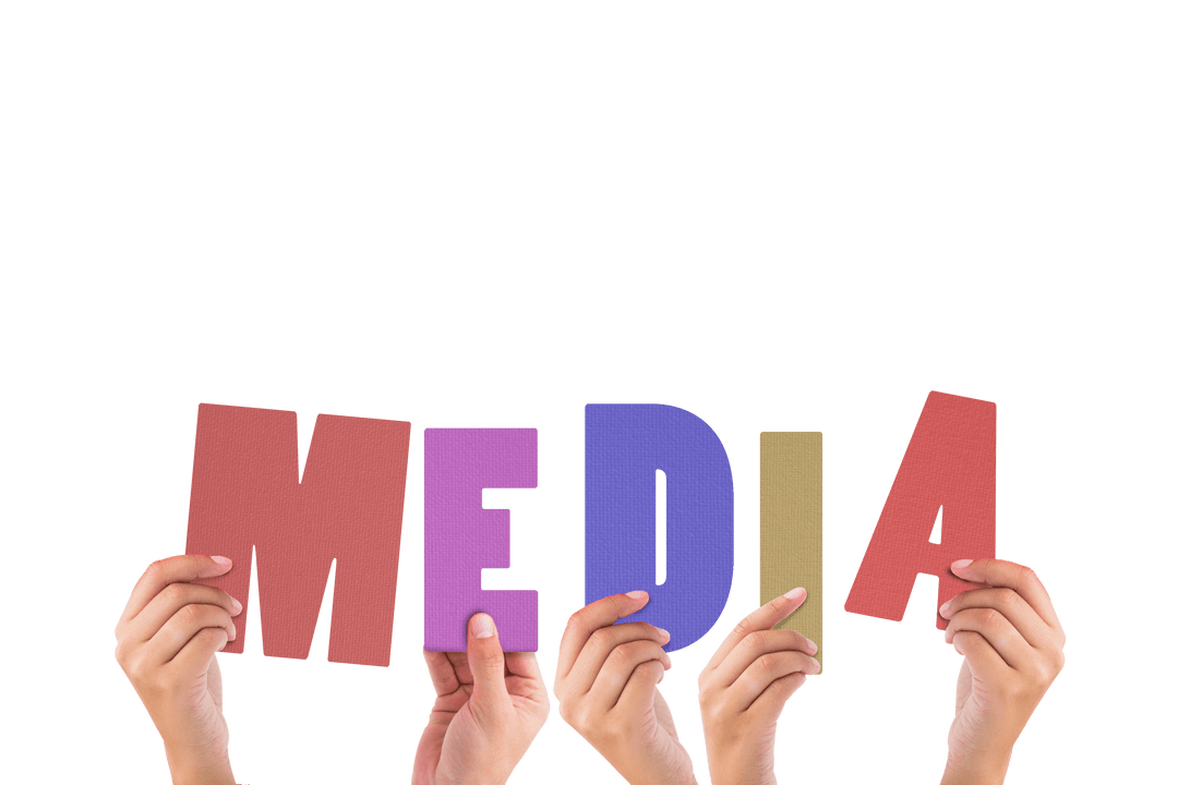 Transparent Hands Holding Colorful Media Letters