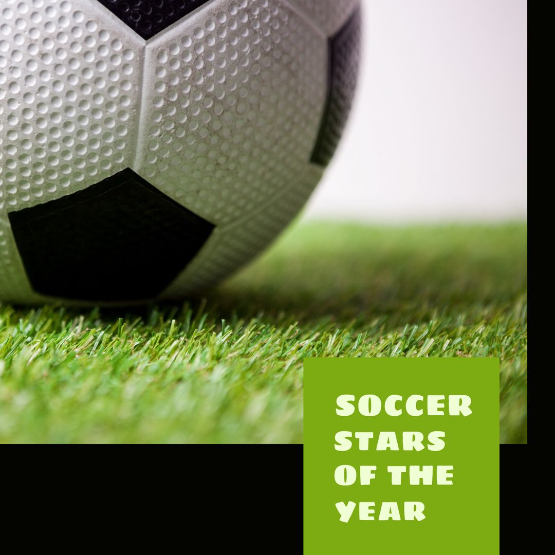 Soccer Ball on Green Grass with Bold Motivational Text