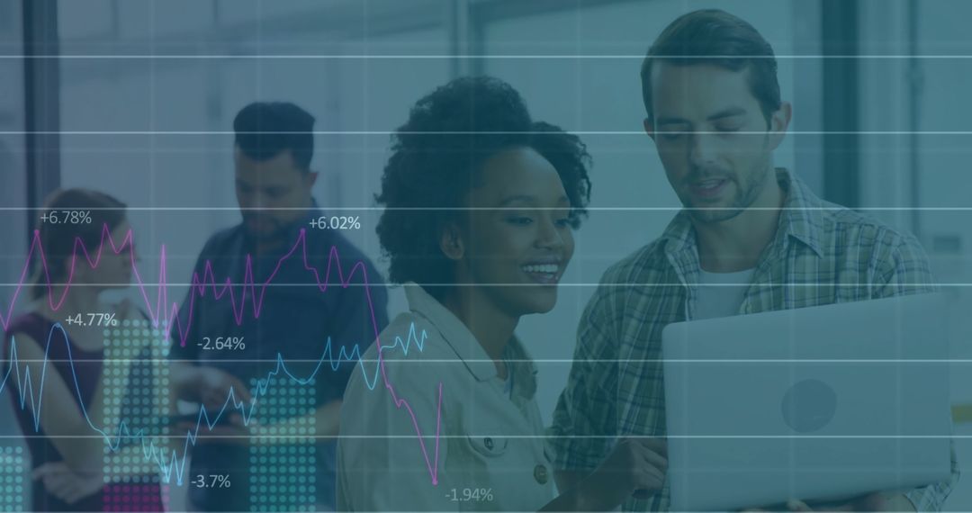 Financial Data Analysis Over Colleagues Collaborating in Modern Office