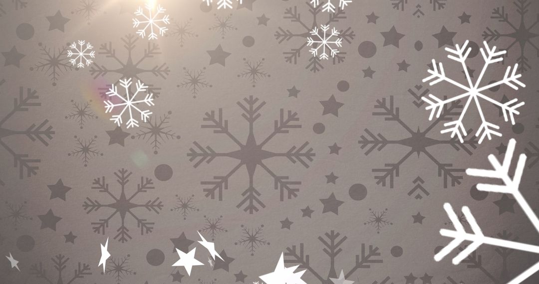 Abstract Snowflakes and Stars on Gray Background