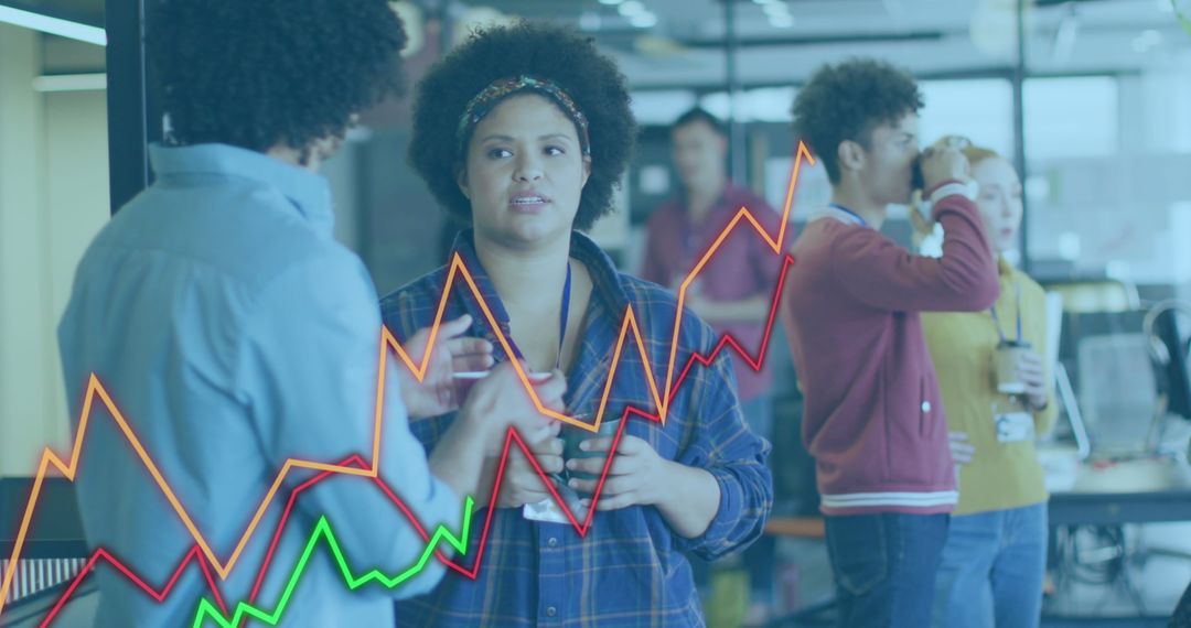 Diverse Colleagues Analyzing Business Data with Dynamic Graph Overlay