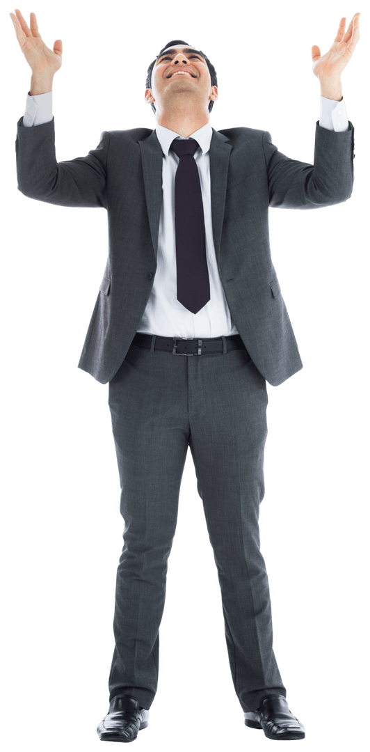 Transparent Businessman Celebrating with Arms Raised