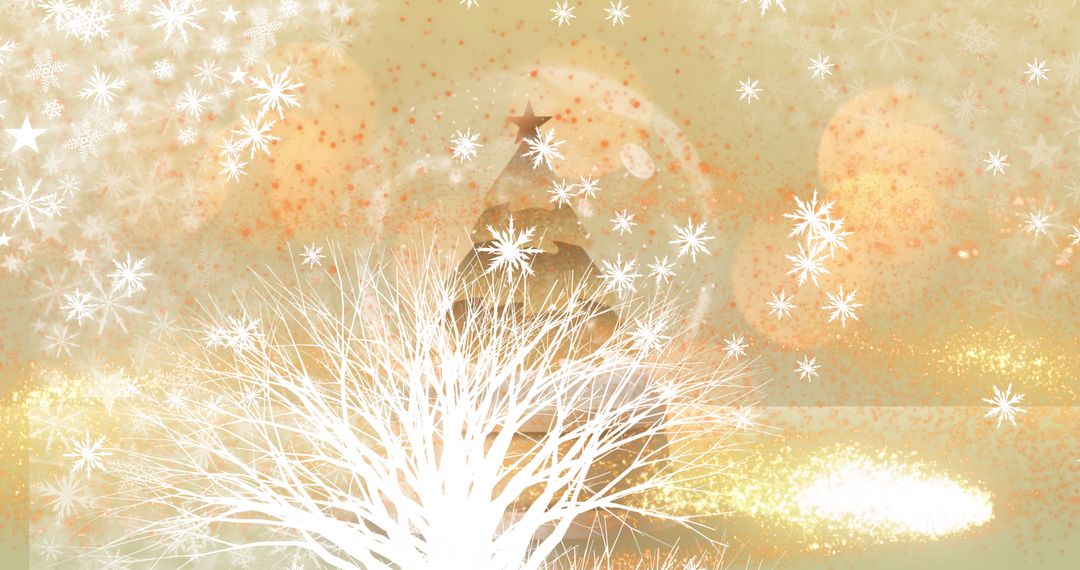 Magical Snowfall Over Christmas Tree with Festive Lights