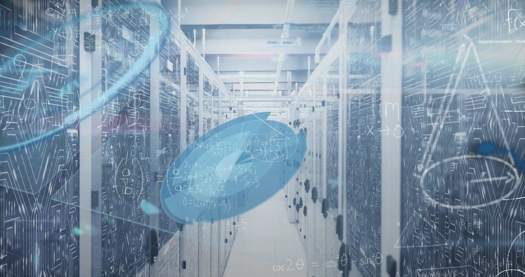 Mathematical Equations Overlaying Data Center Servers