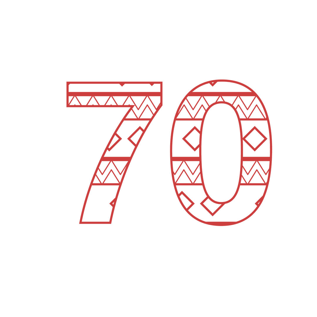 Red Patterned Number 70 on Transparent Background