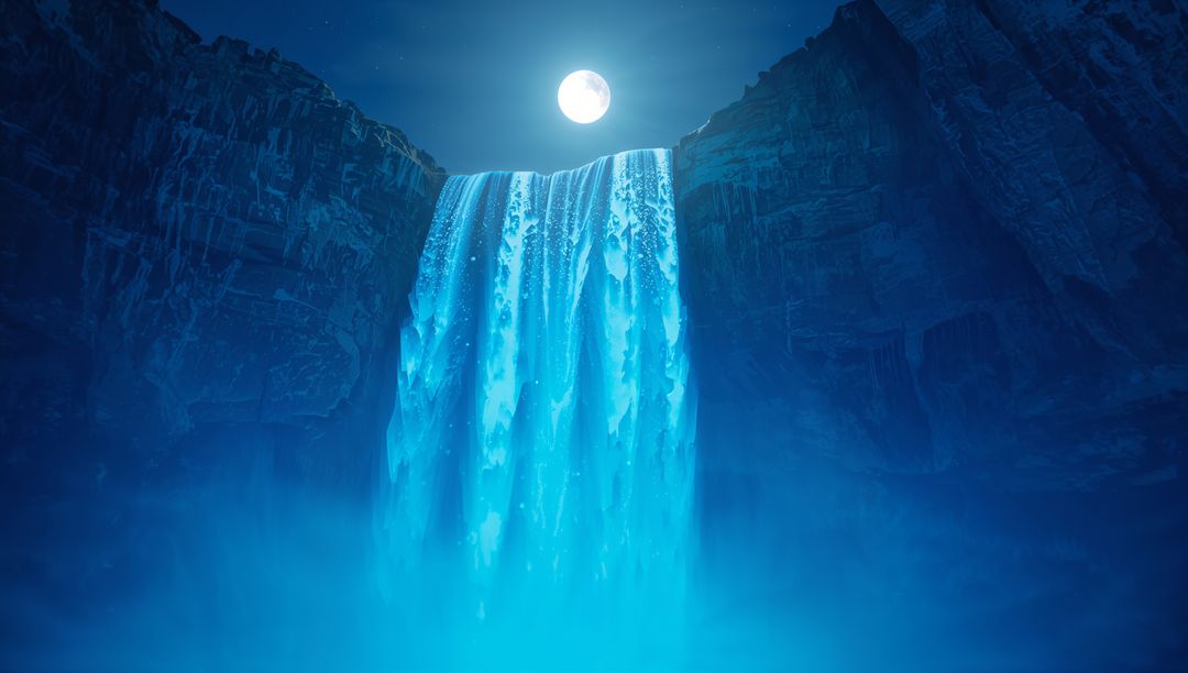 Majestic Moonlit Waterfall in Mountain Canyon