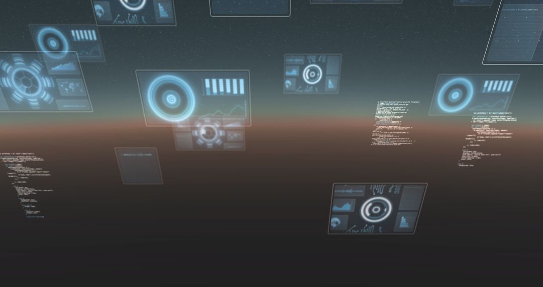 Futuristic Data Dashboard Screens Hovering in Virtual Space