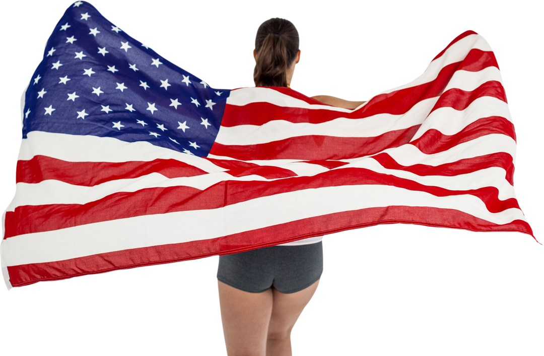 Patriotic Woman Holding Transparent American Flag - Download Free Stock Images Pikwizard.com