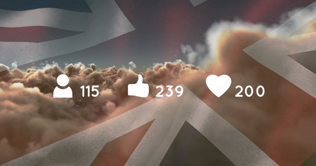 United Kingdom Flag with Social Media Overlay Amidst Clouds