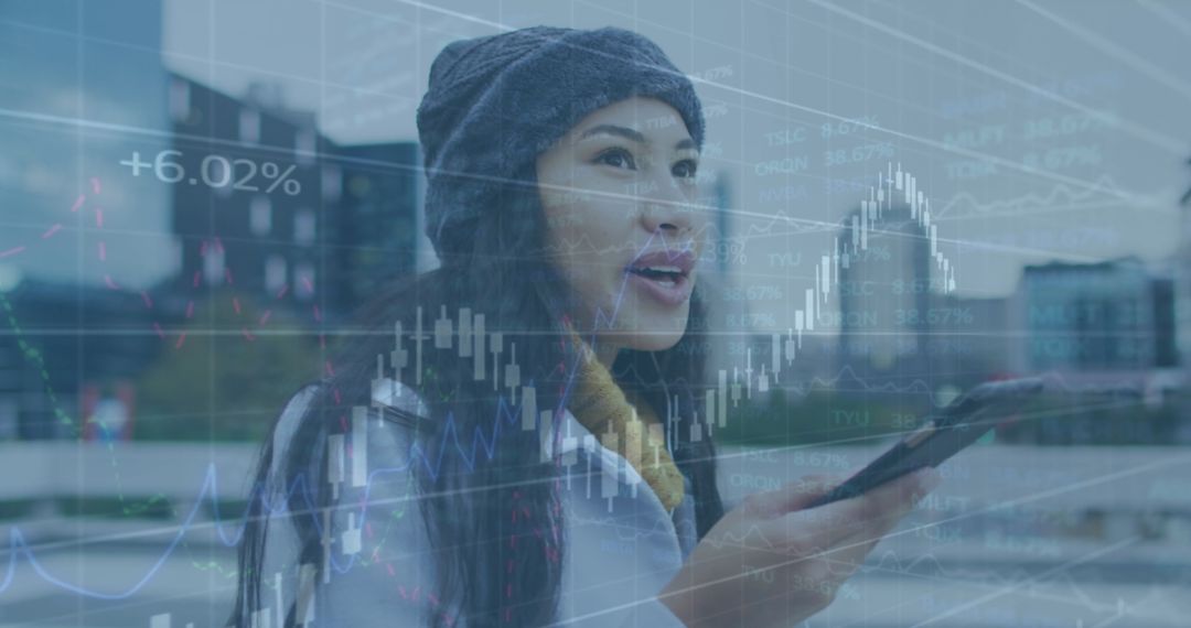 Businesswoman Analyzing Data on Smartphone for Financial Insights