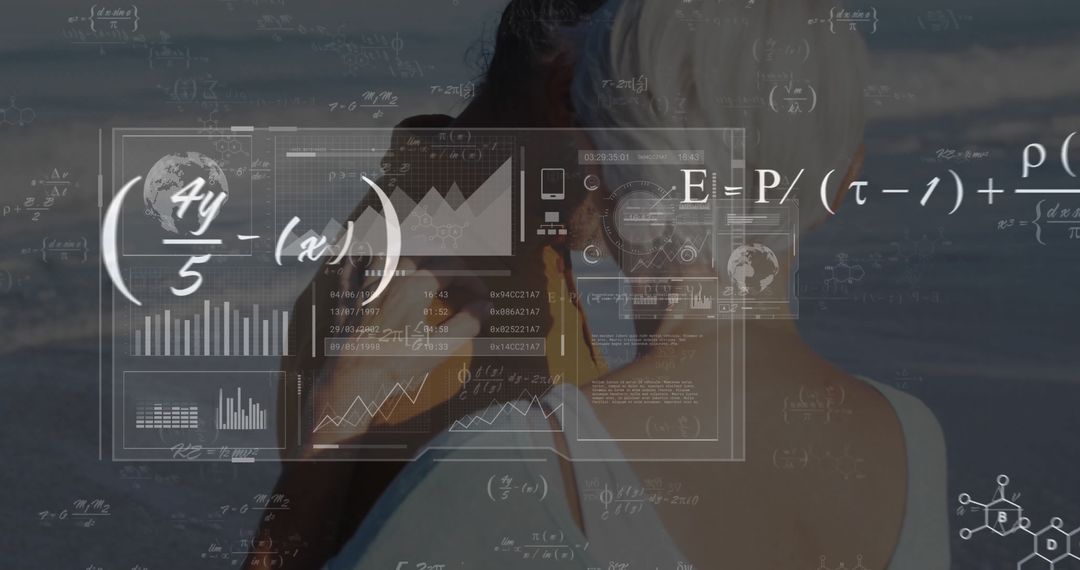 Senior Couple Analyzing Shoreline Data with Technology Overlays