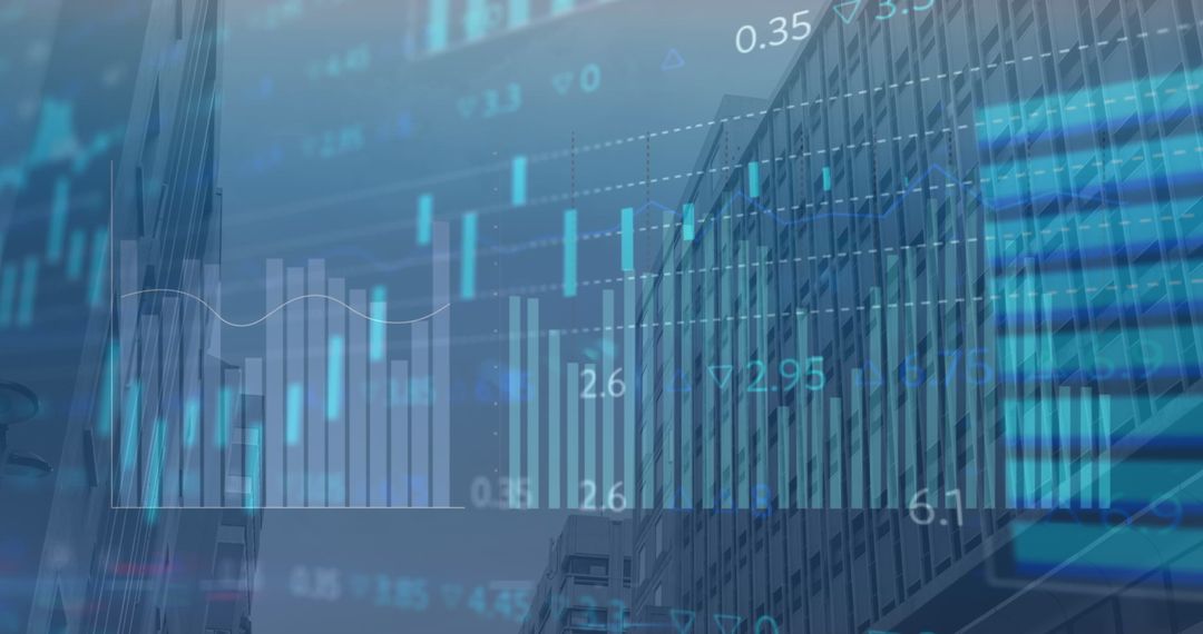 Digital Data Overlay on Urban Skyline Visualizing Global Finance