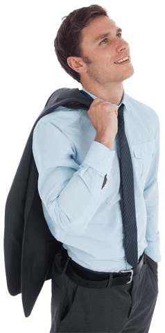 Transparent Confident Businessman Holding Jacket and Smiling