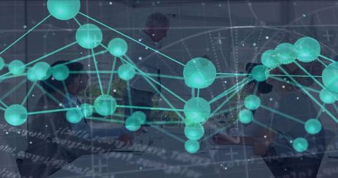 Innovative Business Team Meeting with Digital Network Overlay