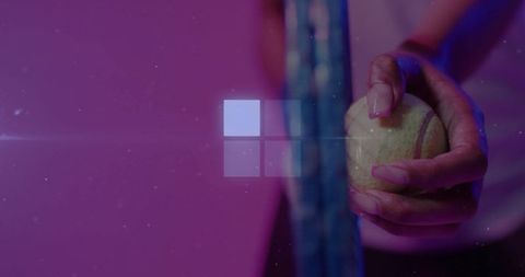 Athlete preparing for serve with tennis ball in hand, neon vibes