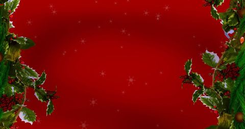 Festive Red Background with Holly Border and Twinkling Stars
