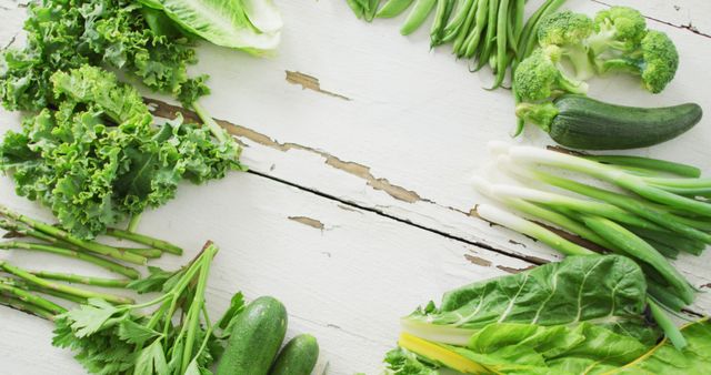 Green Fresh Vegetables Arranged in Circle on White Wooden Surface - Download Free Stock Images Pikwizard.com