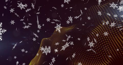 Snowflakes Falling Over Digital Wave in Winter Setting
